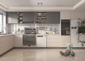 <span class=keywords><strong>Cucina</strong></span> luminosa <span class=keywords><strong>a</strong></span> forma di L bianca <span class=keywords><strong>con</strong></span> tomaia in vetro smerigliato e flusso intelligente - Product Image 3