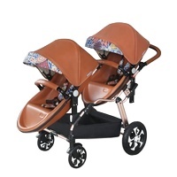 Poussette double pour bébés en cuir PU de haute qualité, siège en forme d'œuf, cadre en alliage d'aluminium pliable, roues universelles à 360°, légère