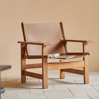 Fauteuil de chasse espagnol en bois massif et rotin, fauteuil individuel en cuir de selle, canapé de loisirs pour salon et balcon