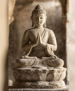 Sculpture de <span class=keywords><strong>Bouddha</strong></span> <span class=keywords><strong>assis</strong></span> <span class=keywords><strong>en</strong></span> <span class=keywords><strong>pierre</strong></span> de style antique, sculptée à la main, statue de <span class=keywords><strong>Bouddha</strong></span> <span class=keywords><strong>en</strong></span> prière pour la décoration de jardin ou de temple - Product Image 1