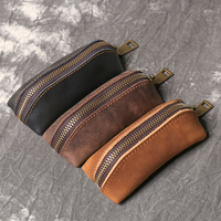 Porte-clés en cuir véritable Crazy Horse avec fermeture éclair, petite bourse à monnaie, étui à clés en cuir vintage, mini portefeuille pour homme, logo personnalisé