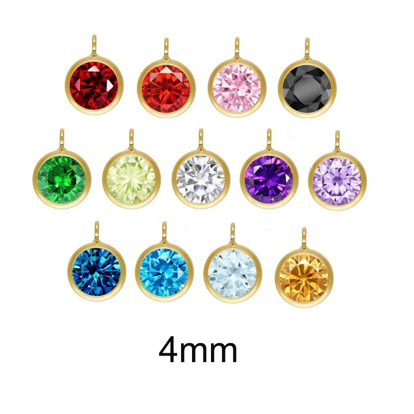 Wholesale 4mm Non Tarnish Real 14k Gold Filled Delicate Birthstone Zircon Charms Small for Bracelet Jewelry DIY