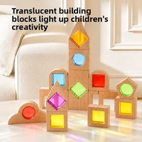 Jouets sensoriels Montessori personnalisés OEM ODM, jouets éducatifs pour la maternelle, blocs de construction en bois de bouleau arc-en-ciel, ensemble de blocs de construction en acrylique transparent