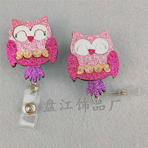 Cross-border exclusive 32mm round <b>ID</b> card buckle, cartoon owl high-end easy-open buckle creative anti-loss name tag/card - Product Image 4