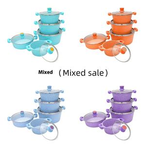 Set panci sup marmer gaya berlian kecil, Set panci masak dapur batu cor 10 buah dengan pegangan baja tahan karat - Product Image 6