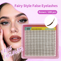 Faux cils bruns à base pointue, bande complète, pour application DIY, recourbés, 10 12 14 16 18 mm, 200 grappes