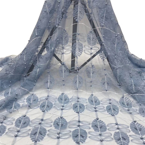 Tela de encaje bordado de perlas de alta calidad, patrón de hojas, tela de encaje de tul Floral para mujer para ropa - Product Image 1