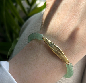Bracelet en acier inoxydable plaqué or 18 carats PVD Jietao avec barre gravée et perles de jade aventurine naturel, bijou spirituel avec citation <span class=keywords><strong>positive</strong></span> - Product Image 6
