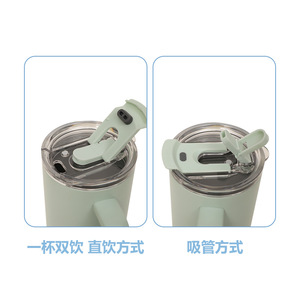Stainless Steel Tumbler 304 Dual-Drink Insulated Cup With Straw Portable Travel Mug - Product Image 1