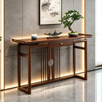 Nouvelle console en bois massif de style chinois avec tiroir et panneau en treillis zen, meuble de décoration pour entrée, salon, couloir