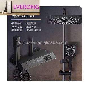 Set Doccia Termostatico con Display Digitale LED Intelligente, Valvola di Ingresso Acqua Solare Lucida, Design a Tasti Pianoforte, Pressione Morbida - Product Image 4