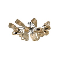 Lampe de plafond en verre artistique floral de luxe, cadre en métal, forme de fleur, luminaire suspendu pour villa, salon, décoration intérieure