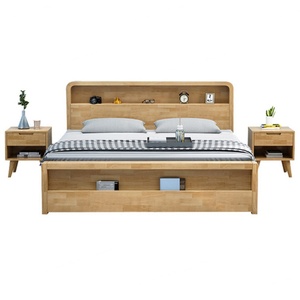 Lit double moderne et simple avec rangement, en bois, pour chambre à coucher – Meubles de maison très demandés - Product Image 1
