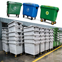 Poubelle en plastique 1100L pour extérieur, bac à roulettes en HDPE avec couvercle, quatre roues, couleur personnalisée, poubelle pour les déchets des parcs d'attractions