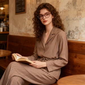 Women's Fashion Bestseller Striped Padded Shoulder Slim Waist Belt Suit Double-Pleated Pants 2-Piece <b>Set</b> Fashion - Product Image 5