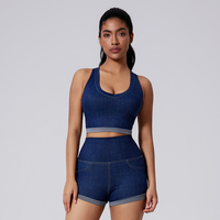 Ensemble de yoga sans couture en faux denim PASUXI pour femmes, vêtements de sport deux pièces, taille haute, respirant, léger, survêtement