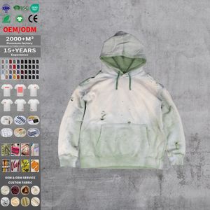 Custom Streetwear No <b>String</b> French Terry Blank Boxy Pullover Vintage Double Layer Acid Wash Distressed <b>Hoodies</b> <b>For</b> Men - Product Image 1