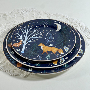 Assiettes à dîner vintage en céramique style conte de fées renard de forêt Dessert salade gâteau Snack - Product Image 3