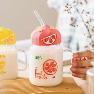 Vaso transparente Yan Xia de vidrio resistente a altas temperaturas, con tapa y pajita, de gran capacidad, diseño lindo, para estudiantes, mujeres, leche, <span class=keywords><strong>desayuno</strong></span>, oficina. - Product Image 2