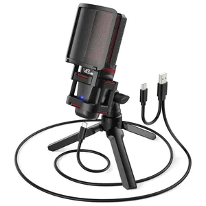 Micrófono de grabación OEM de fábrica, micrófono de escritorio USB para grabación de Podcasting, condensador, con cable USB