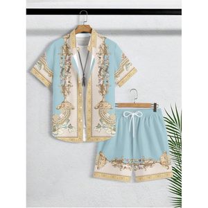 Conjunto de Playa de 2 Piezas para Hombre FOXA, Camisa de Manga Corta Estampada, Pantalones Cortos con Cordón, Ropa de Crucero, Transpirable, de Poliéster - Product Image 4