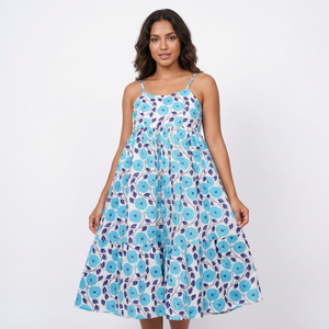 Robe midi moulante bohème élégante sans manches en coton 100% lavable, imprimé floral léopard uni, écologique, pour l'été - Product Image 1
