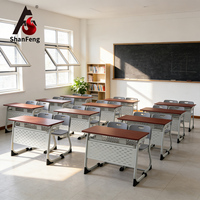 Mobilier de classe moderne E1 écologique pour deux personnes, 2 chaises et une table pour étudiants universitaires avec une plaque de protection avant