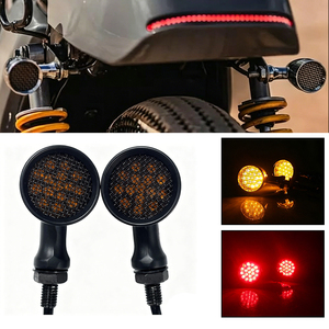 Motorcycle <b>Mesh</b> <b>Grille</b> Vintage LED Turn Signal Lights Fit Harle y Bobber Cruiser Amber Red Lens Blinkers - Product Image 2
