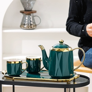 Luxury Traditional Design Porcelain Coffee Cup <b>Set</b> European Tea Cup Tea Kettle Saucer Ceramic Tea <b>Pot</b> <b>Set</b> With Tray - Product Image 2