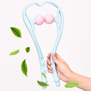 Herramienta de masajeador de rodillos Manual de mano, masaje de cuello profundo <span class=keywords><strong>Self</strong></span> Shiatsu de punto de presión dual para hombres y mujeres - Product Image 4