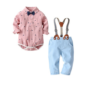 Ensemble de Vêtements pour Enfants à Manches Longues en Gros : Barboteuse à Nœud et Chemise avec Jean pour Petits Garçons – Tenues de Gentilhomme - Product Image 1