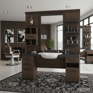 Estación de Espejo de Barbería Ajustable de Madera Real Moderna y Lujosa, Metal Elegante y Duradero para Barbería o Taller - Product Image 3