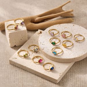 18K chapado en oro no se deslustre joyería de acero inoxidable delicado circón eternidad anillo apilable fino - Product Image 3