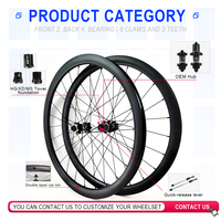 Juego de Ruedas de Carbono para Bicicleta de Carretera 700c con Freno de Disco, Bloqueo Central, Eje Pasante de 15/12mm, Clincher, Carbono, Tubeless, HG, MS, XDR, 12 Velocidades