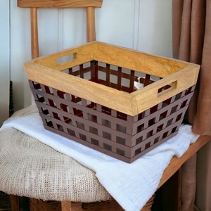 Wholesale Square Metal Wooden Kitchen <b>Basket</b> Wooden Side Handle Home <b>Storage</b> Fruits <b>Vegetables</b> General <b>Storage</b> <b>Baskets</b> Felt Iron - Product Image 6