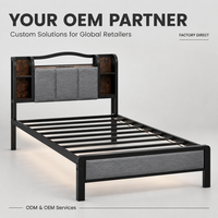 Lit en métal double de luxe moderne de haute qualité pour hôtel, avec tête de lit en métal robuste OEM et rangement intégré
