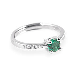 แหวนเพชรมรกตสีเงินสเตอร์ลิง925สำหรับผู้หญิงแหวนสัญญา CZ เซอร์โคเนียทรงกลมตัดแบบคลาสสิกนิรันดร์แหวนหมั้นสำหรับงานแต่งงาน - Product Image 3