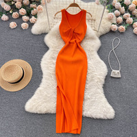 Robe d'été pour femme RTS Y00369, nouvelle robe sexy à coupe trapèze, nœud torsadé révélant les seins, coupe audacieuse, mode, tricotée, à porter de deux façons