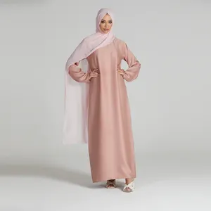 Muslim Fashion Eid 100% Polyester Blush Slim Fit Classic Iridescent Closed Crew Neck Abaya Women Muslim Dress
