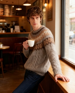 Мужской зимний свитер с узором «Остров» на заказ, дышащий пушистый Жаккардовый трикотажный свитер из смеси шерсти альпаки - Product Image 3