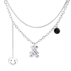 Collier pendentif ours mignon 1 pièce, style INS tendance sur internet, chaînes en cuivre double couche, grille de diamants, type religieux bouddhiste - Product Image 2