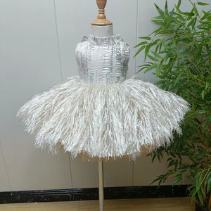 Vestido de fiesta de niña sin mangas de cuello alto vestido de princesa esponjoso de lujo Rosa plata Jacquard flor vestidos infantiles para niñas de lujo - Product Image 1