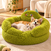 Coussin rond en coton PP pour animaux de compagnie, monstre de dessin animé vert, nid douillet pour chiens, chats et petits animaux