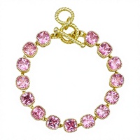 A9121 Gelang Rantai Kabel Dua Warna Berlapis Emas 14K Mewah untuk Anak-Anak dengan Kristal CZ Pave, Kasual/Sporty