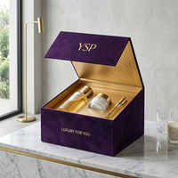 Boîte magnétique violette personnalisable avec logo, conteneur rigide haut de gamme avec intérieur doré pour vêtements sur mesure, cosmétiques en gros