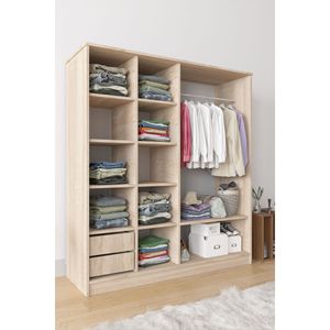 Armario Multifuncional Moderno Color Gris Sonoma con Puertas Corredizas, 11 Estantes y 2 Cajones, Diseño Plegable para Apartamentos - Product Image 5