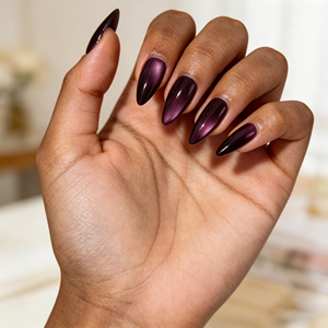 <span class=keywords><strong>Uñas</strong></span> Postizas YZ 4 Color Morado Ojo de Gato, <span class=keywords><strong>Uñas</strong></span> Postizas Almendradas Oscuras, Puntas de <span class=keywords><strong>Uñas</strong></span> Acrílicas Metálicas Brillantes para Mujer - Product Image 5