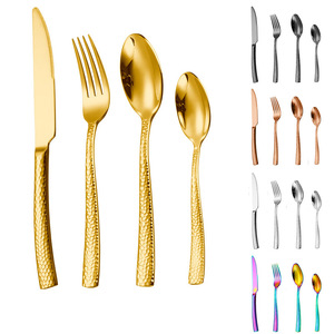 Ensemble de couverts martelés en acier inoxydable 304 – Couteau, fourchette, cuillère – Vaisselle occidentale durable pour hôtels et mariages (plats principaux) - Product Image 1