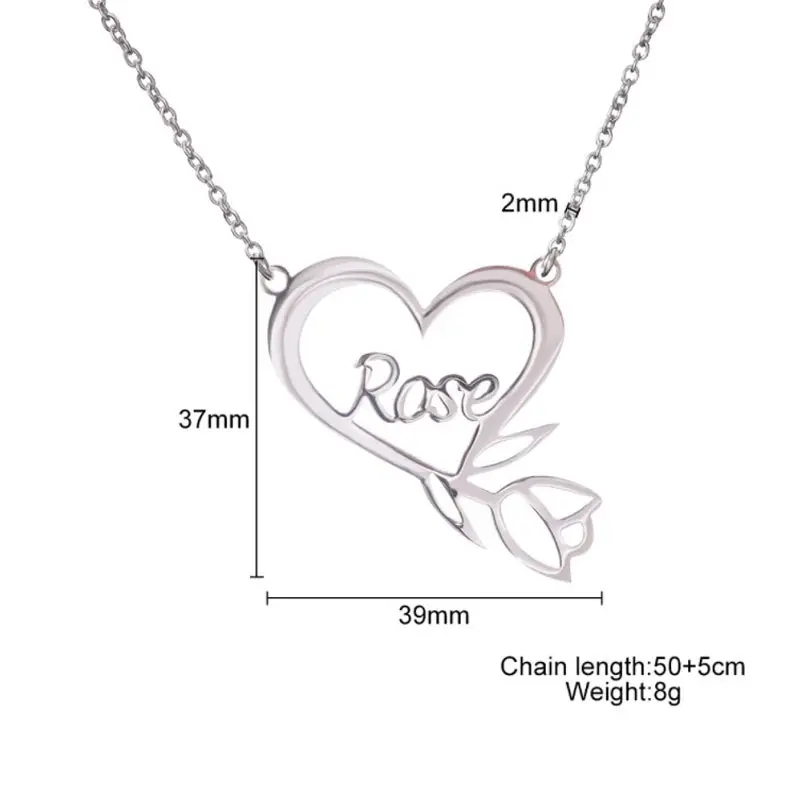 Manufacturer Jewelry Stainless Steel Metal Simple Designs Collar Heart Pendant Rose Necklace for Girl Friends Gifts