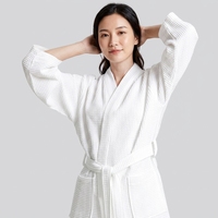 Peignoir gaufré de luxe décontracté, doux, anti-boulochage et durable pour femme, longueur intégrale, col châle, manches longues, pour le quotidien